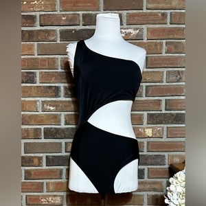 Abercrombie & Fitch Large Black Cut-Out One Shoulder One Piece Swimsuit